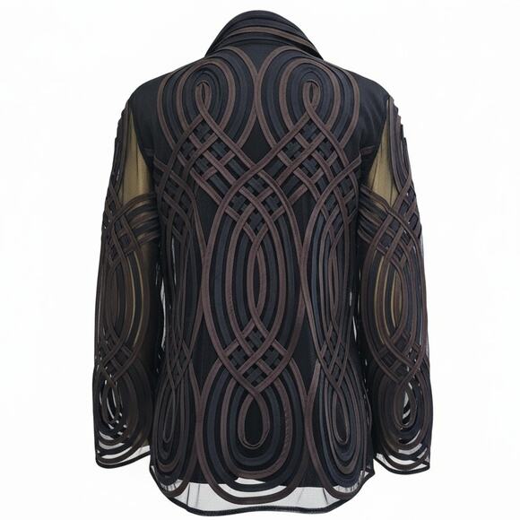 Chico’s Travelers Geometric Mesh Sheer Hook & Eye Jacket Size 1 (US 8/10) - Picture 3 of 9